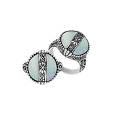 Sterling Silver Mother Of Pearl Round Shape Statement Ring With Balinese Artistic Design